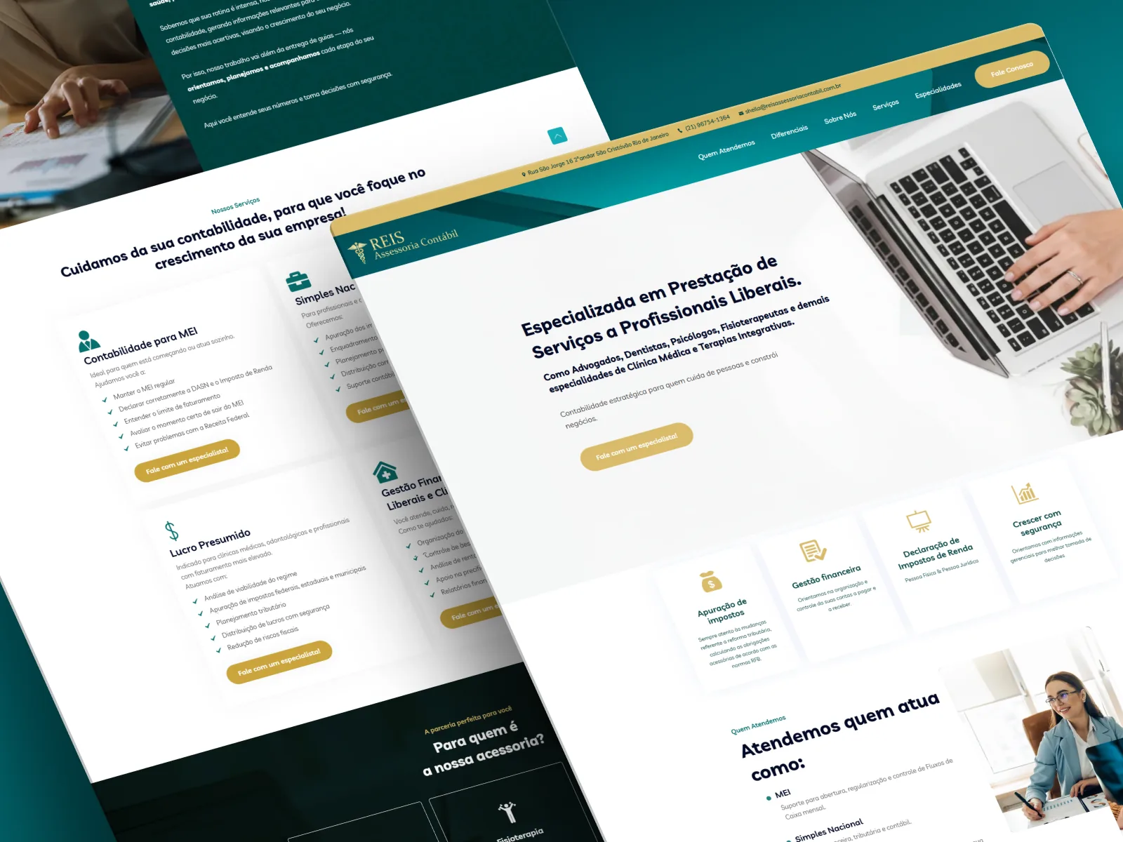 Reis Assessoria Contabil website pages for an accounting firm, in green and white